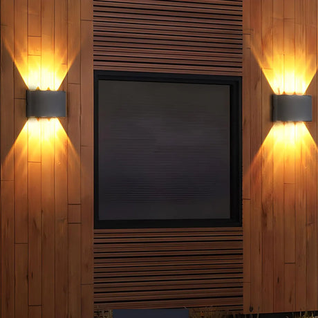 Simple Black Geometric  Exterior LED Up Down Wall Lamp Image - 1