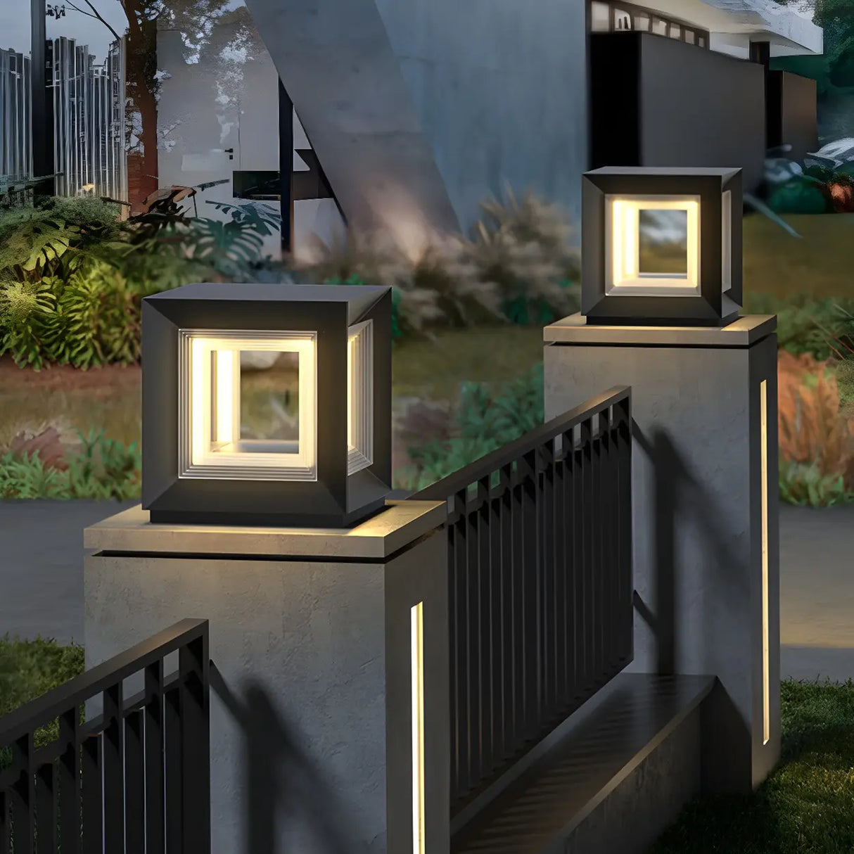 Simple Black Geometric Metal Frame Outdoor Table Lamp Image - 11