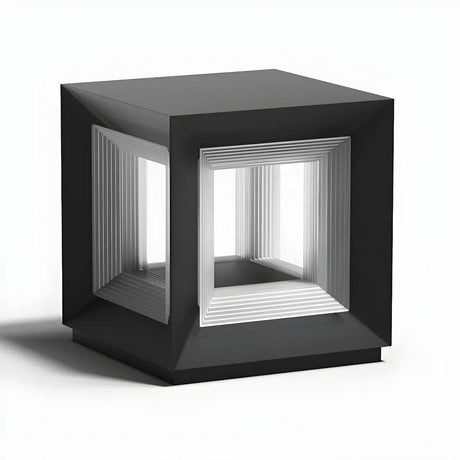 Simple Black Geometric Metal Frame Outdoor Table Lamp Image - 2