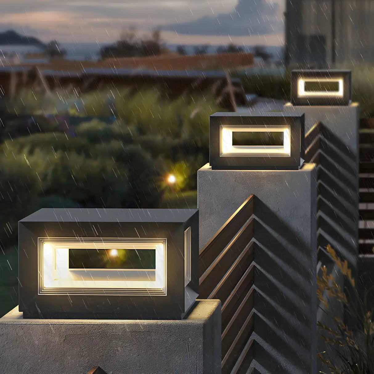 Simple Black Geometric Metal Frame Outdoor Table Lamp Image - 5