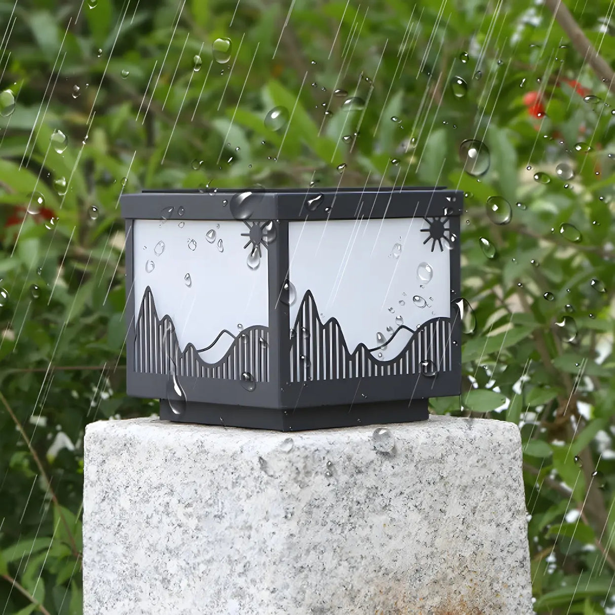 Simple Black Hill Pattern Solar Outdoor Post Light Image - 11