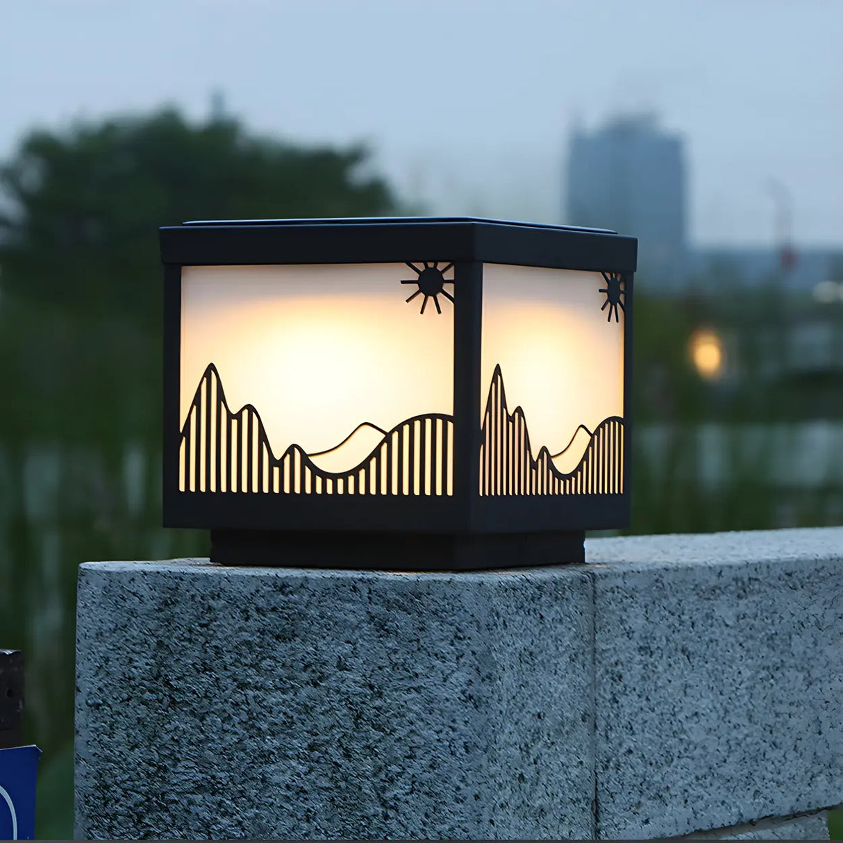 Simple Black Hill Pattern Solar Outdoor Post Light Image - 16