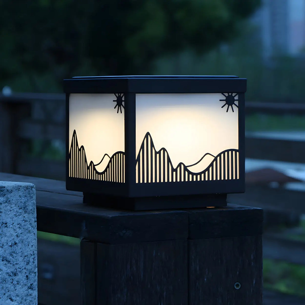 Simple Black Hill Pattern Solar Outdoor Post Light Image - 4