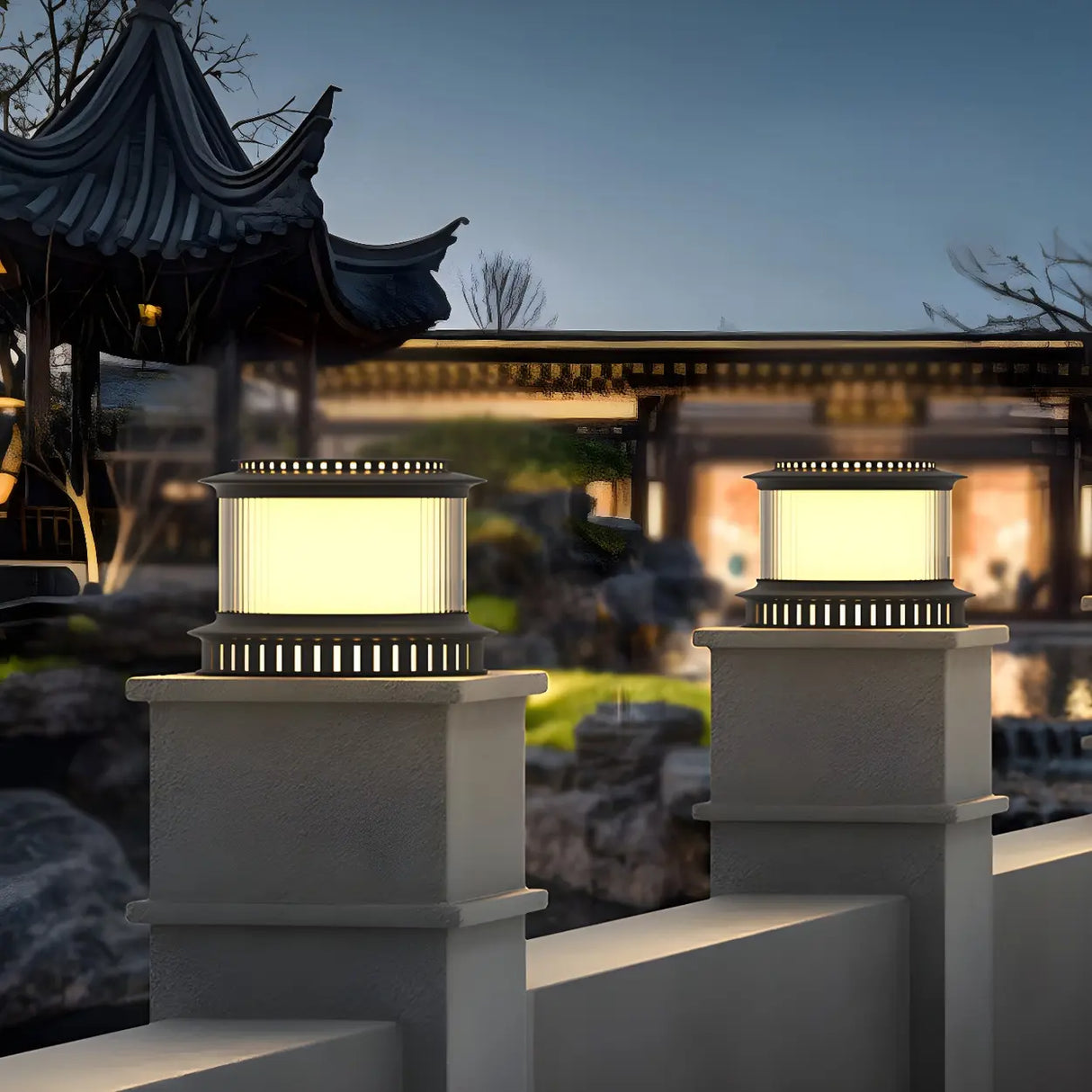 Simple Black LED Cylindrical Metal Outdoor Post Lamp Image - 11