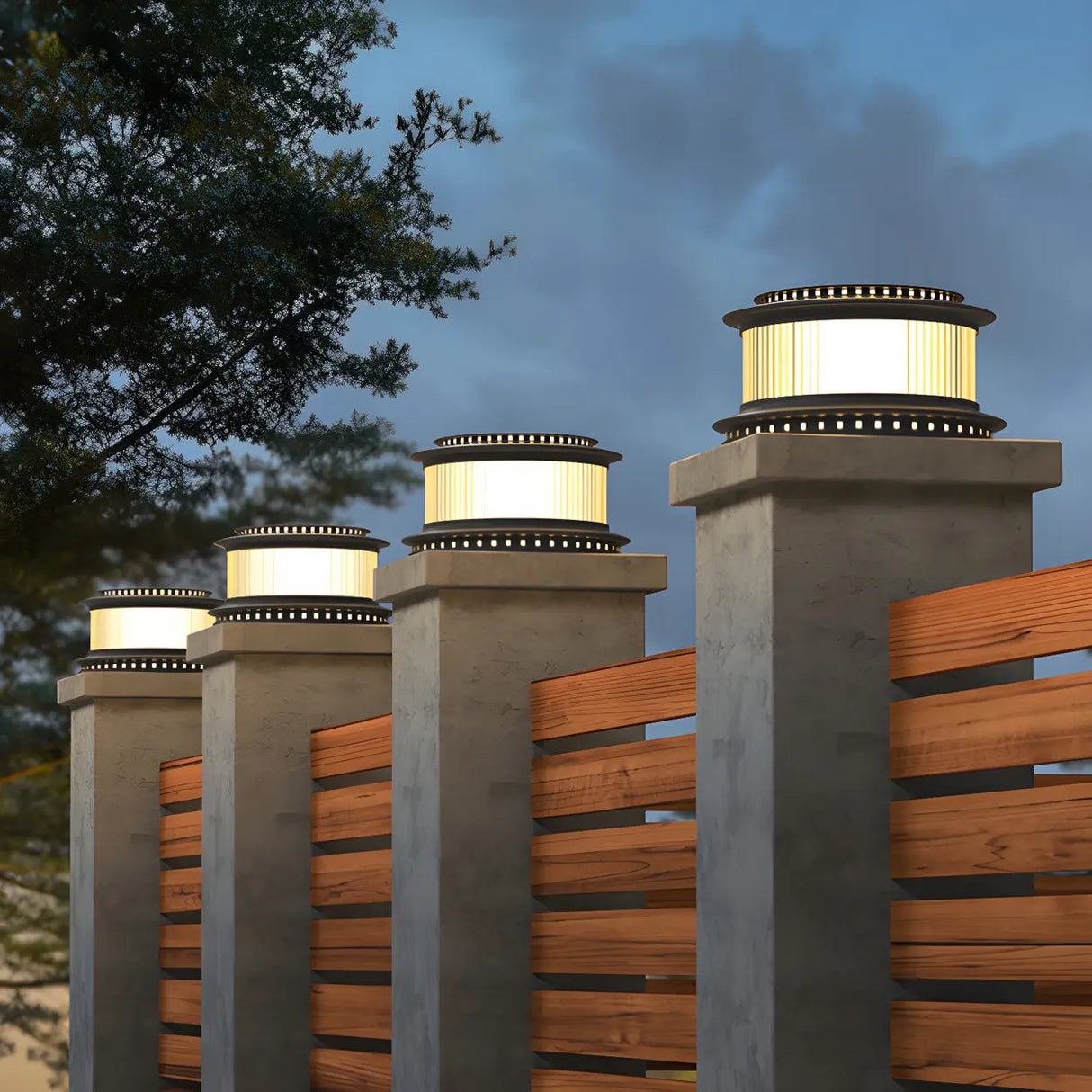 Simple Black LED Cylindrical Metal Outdoor Post Lamp Image - 3