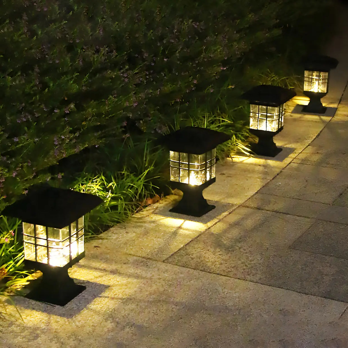 Simple Black LED Garden Pathway Lantern Table Lamp Image - 1