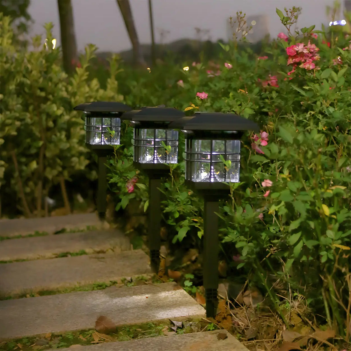 Simple Black LED Garden Pathway Lantern Table Lamp Image - 3