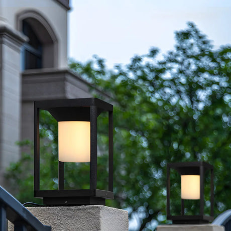 Simple Black LED Square Metal Outdoor Post Table Lamp Image - 1