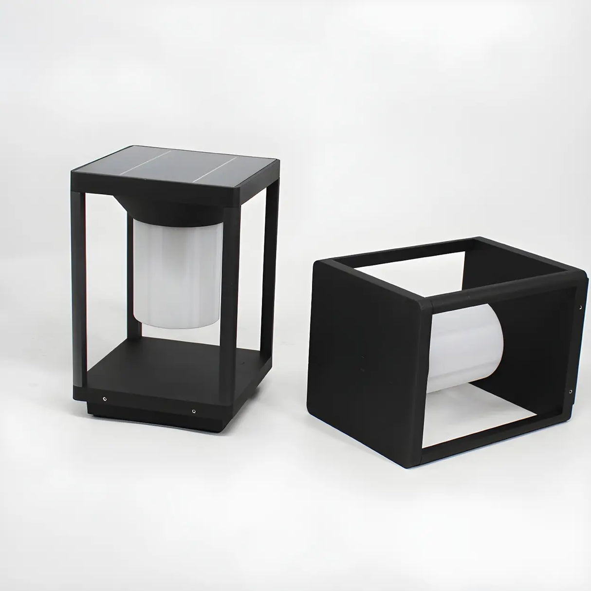 Simple Black LED Square Metal Outdoor Post Table Lamp Image - 2