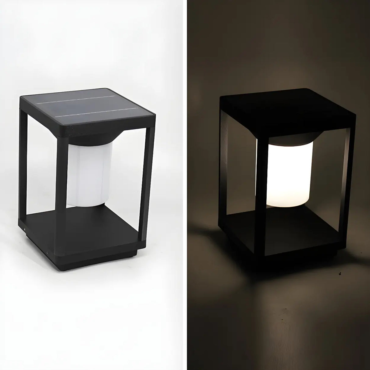 Simple Black LED Square Metal Outdoor Post Table Lamp Image - 3