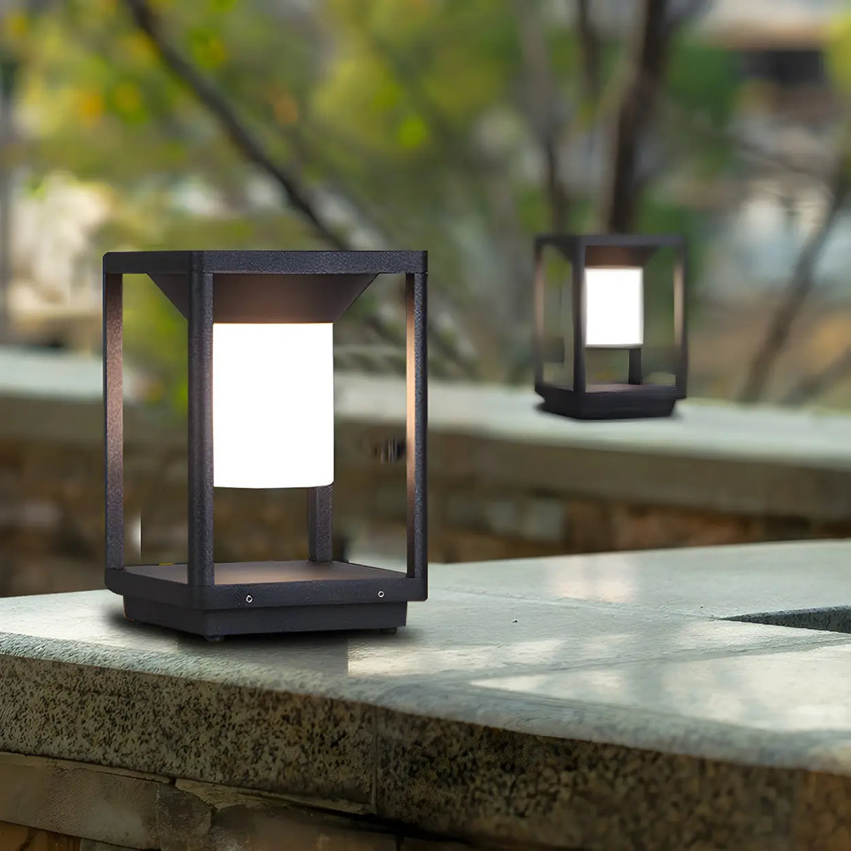 Simple Black LED Square Metal Outdoor Post Table Lamp Image - 7