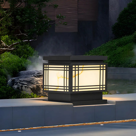 Simple Black Line Decorative Square Metal Outdoor Lamp Image - 1