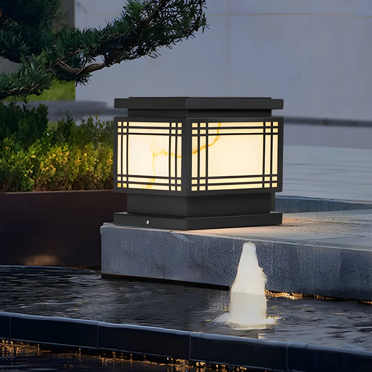 Simple Black Line Decorative Square Metal Outdoor Lamp Image - 12