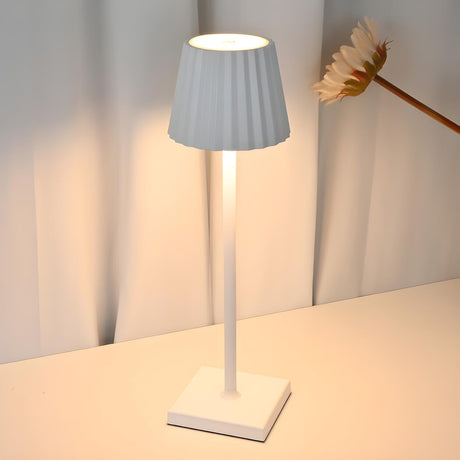 Simple Black Pleated Shade Square Base Metal Table Lamp Image - 2