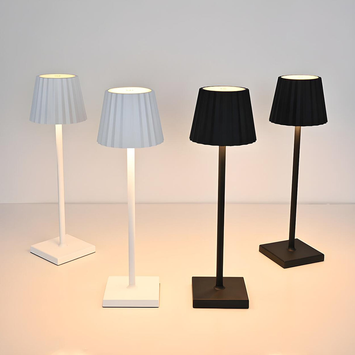 Simple Black Pleated Shade Square Base Metal Table Lamp Image - 4