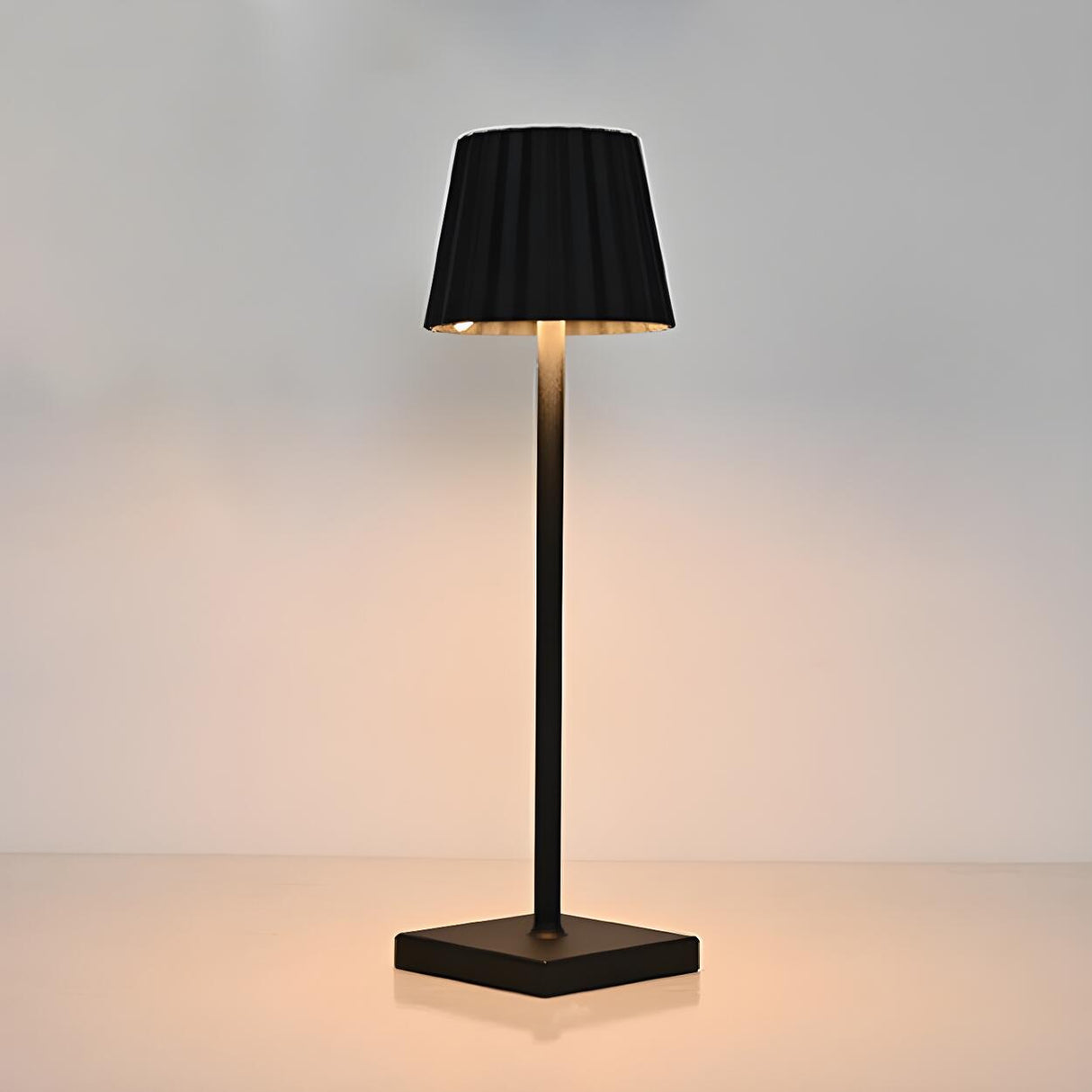 Simple Black Pleated Shade Square Base Metal Table Lamp Image - 6