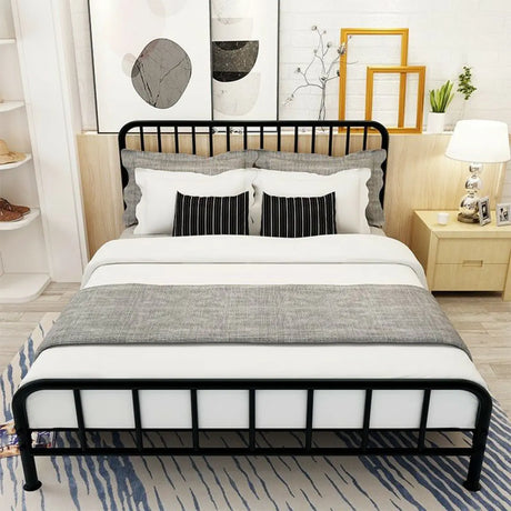 Simple Black Rectangular Iron Open-Frame Bed with Legs Image - 1