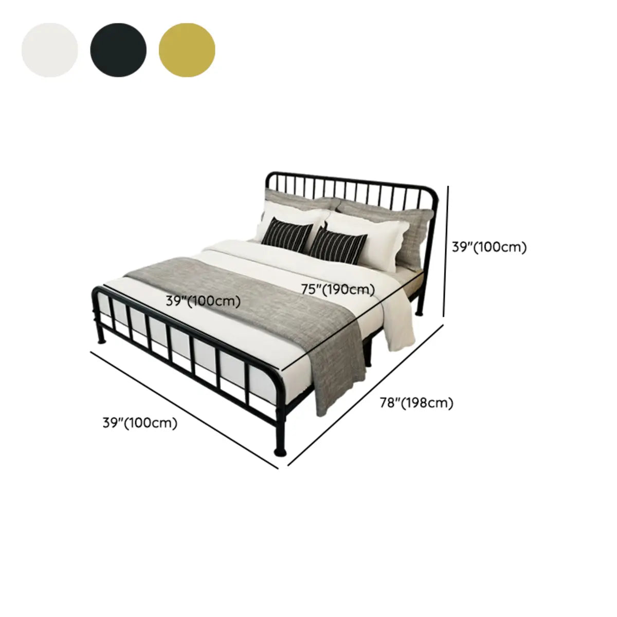 Simple Black Rectangular Iron Open-Frame Bed with Legs 