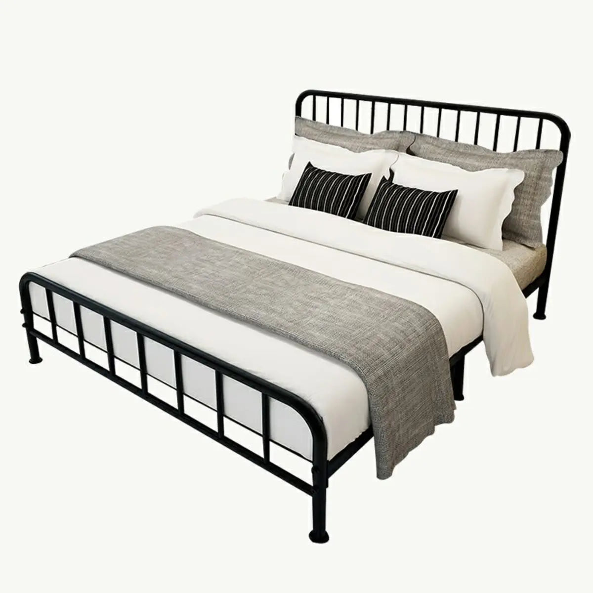 Simple Black Rectangular Iron Open-Frame Bed with Legs Image - 3