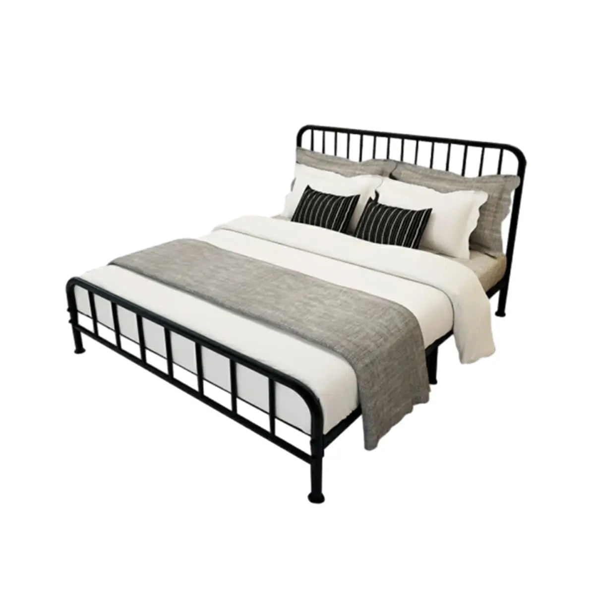 Simple Black Rectangular Iron Open-Frame Bed with Legs Image - 8