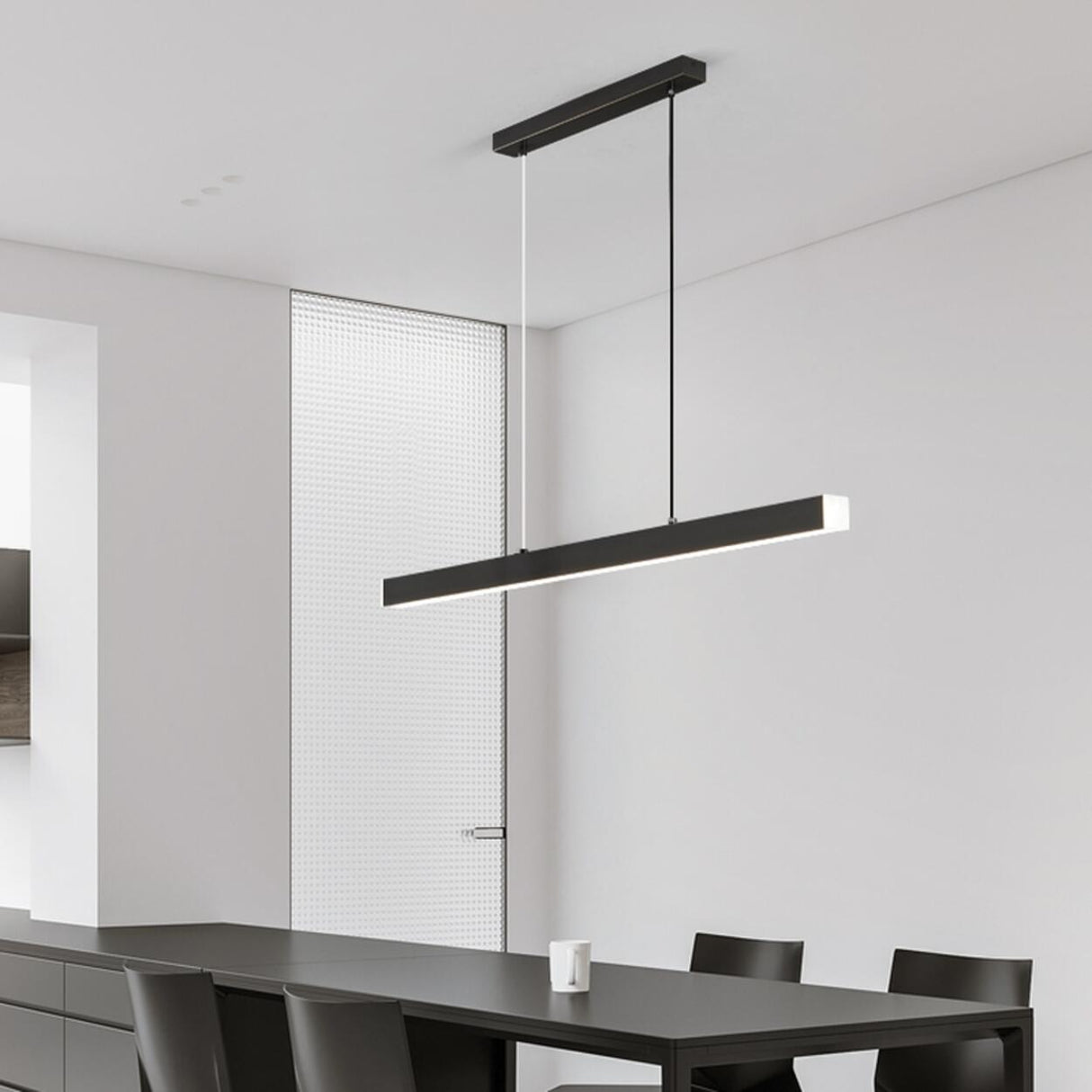 Simple Black Rectangular LED Island Pendant Light Image - 6