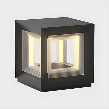 Simple Black Rectangular Metal Frame Post Outdoor Lamp Image - 2