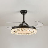 Simple Black Round Crystal Ceiling Fan with LED Light Image - 4