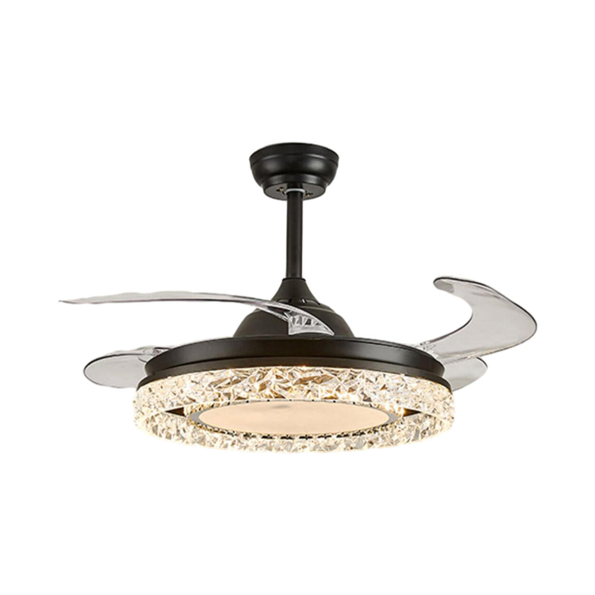 Simple Black Round Crystal Ceiling Fan with LED Light Image - 5