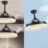 Simple Black Round Crystal Ceiling Fan with LED Light Image - 6