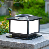 Simple Black Square Solar Metal Outdoor Pillar Lamp Image - 12