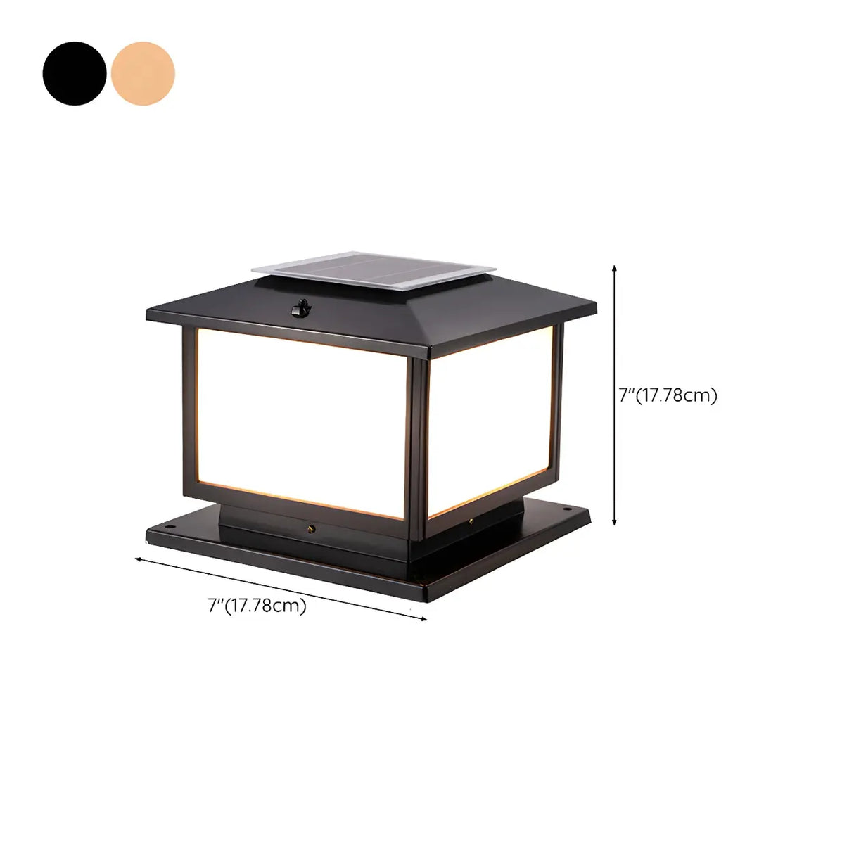 Simple Black Square Solar Metal Outdoor Pillar Lamp 