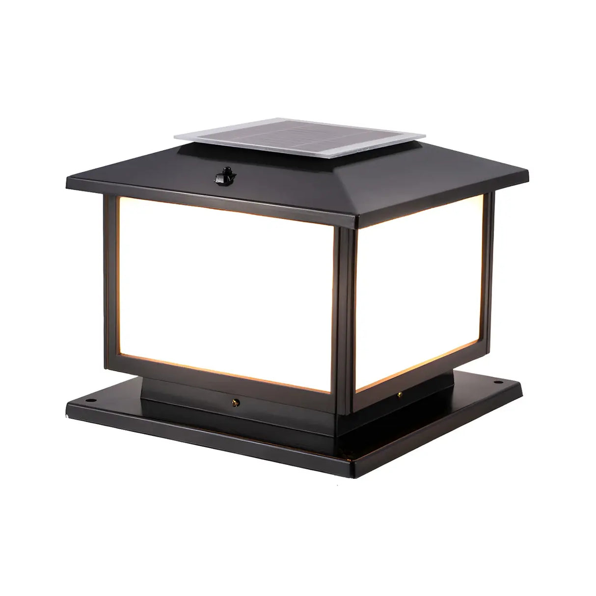 Simple Black Square Solar Metal Outdoor Pillar Lamp Image - 2