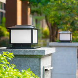 Simple Black Square Solar Metal Outdoor Pillar Lamp Image - 5