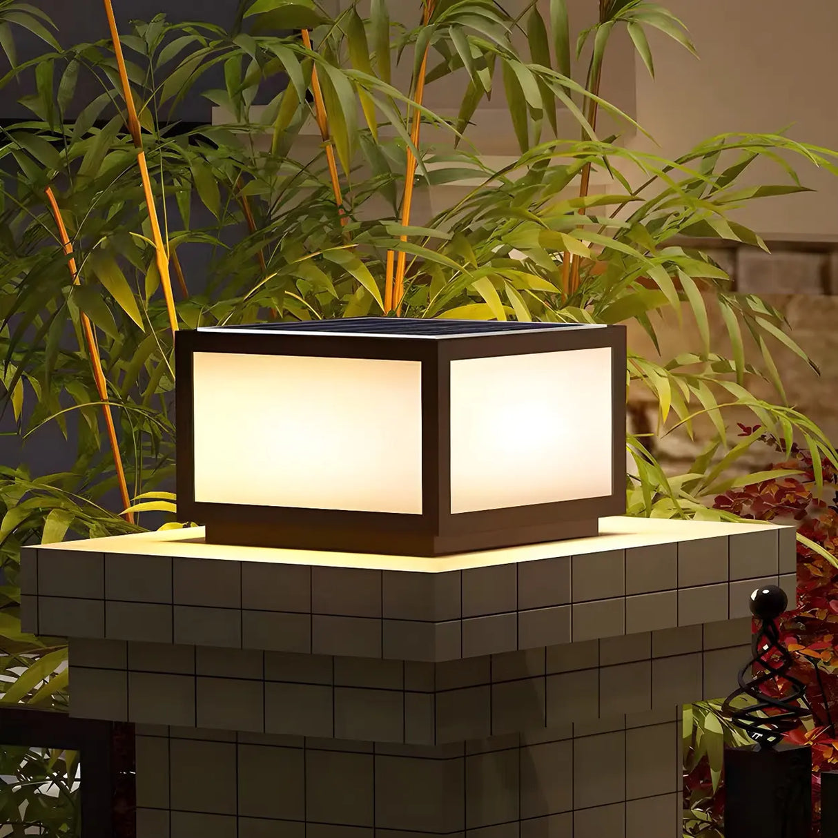 Simple Black Square Solar Outdoor Garden Post Light Image - 1