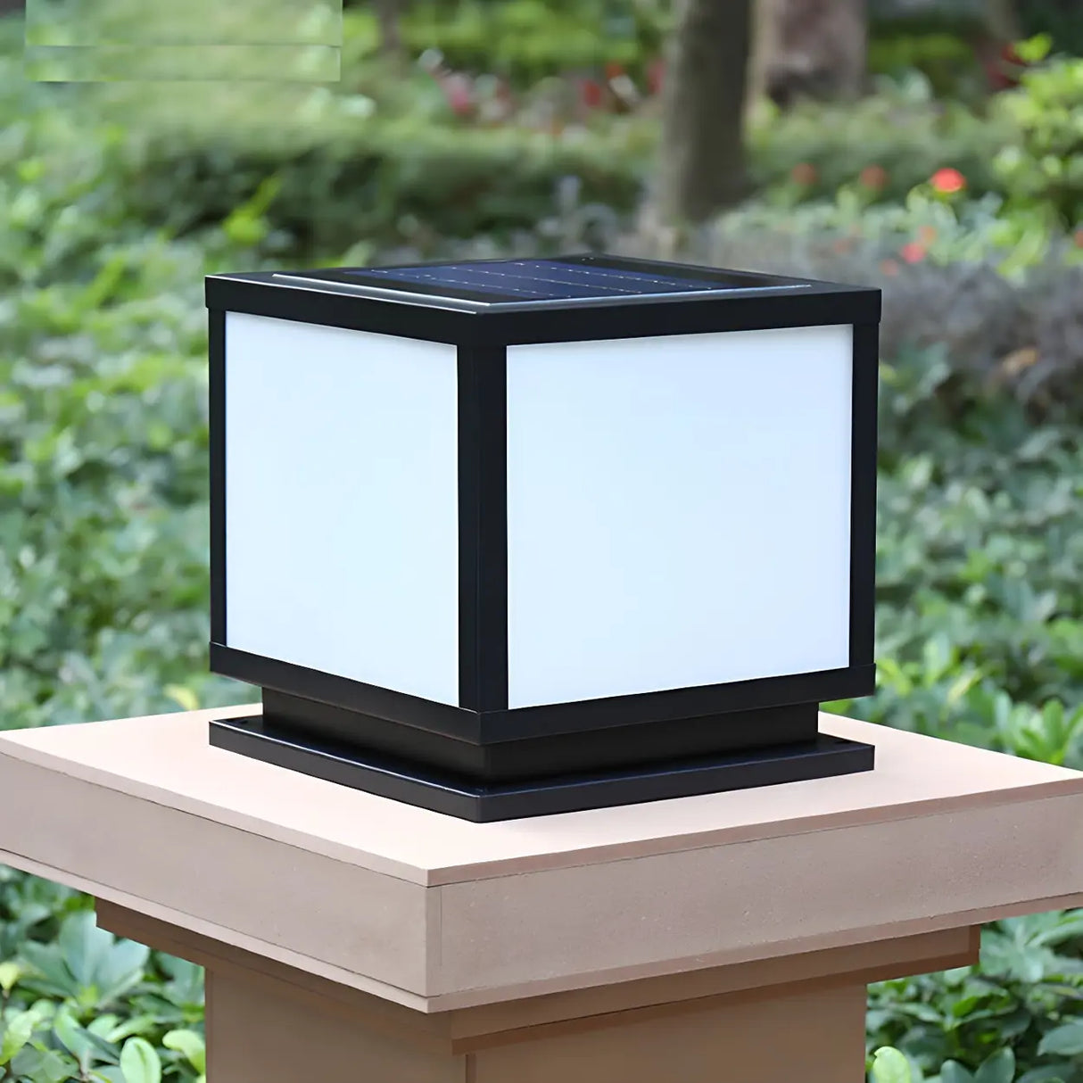 Simple Black Square Solar Outdoor Garden Post Light Image - 13