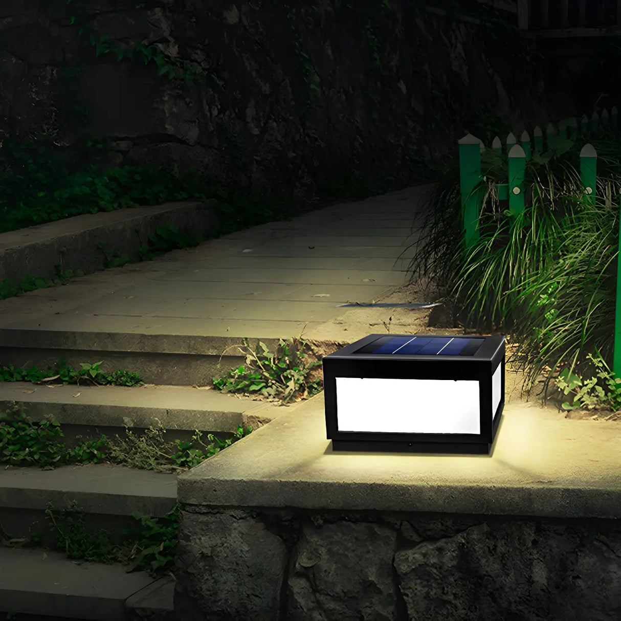 Simple Black Square Solar Outdoor Garden Post Light Image - 15