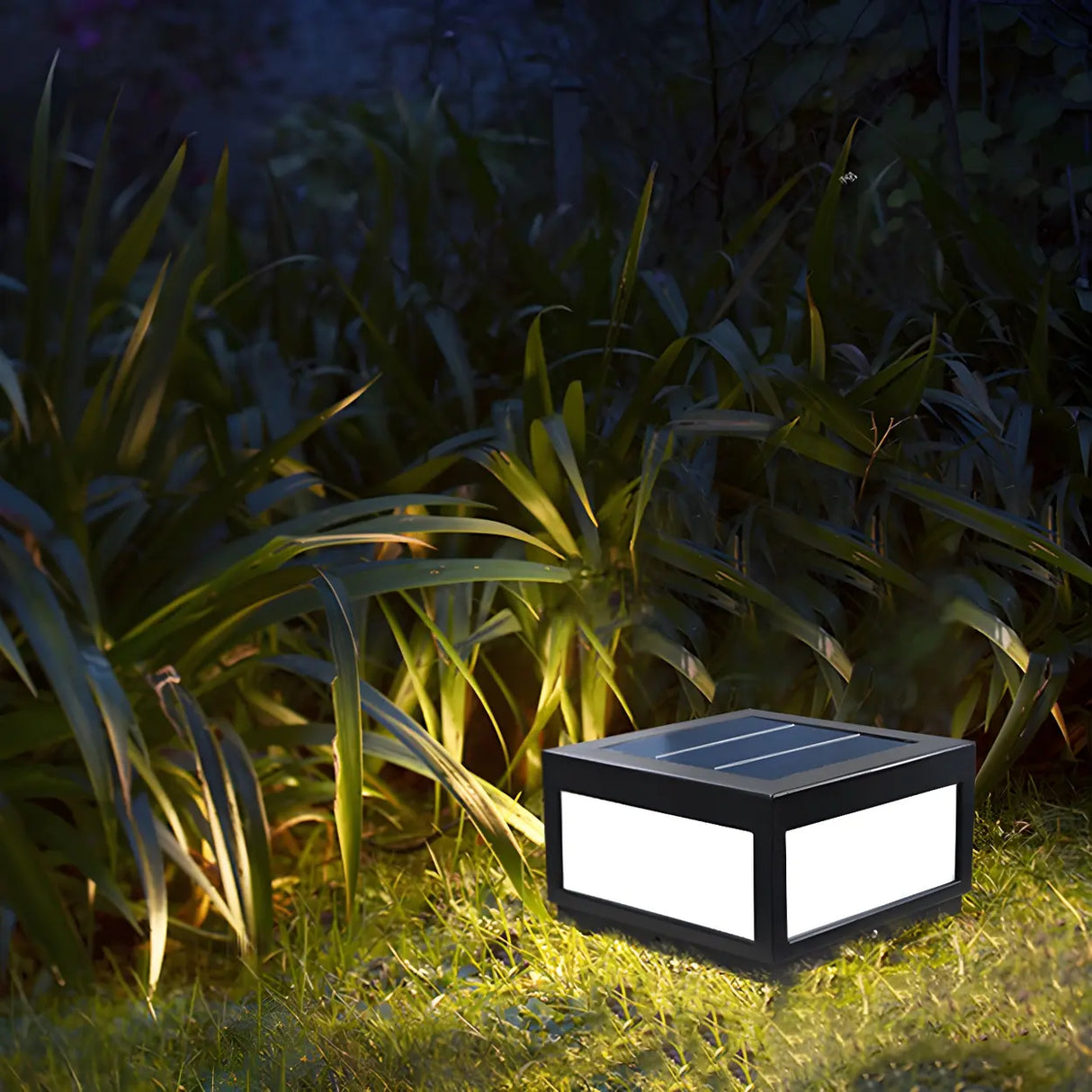 Simple Black Square Solar Outdoor Garden Post Light Image - 16