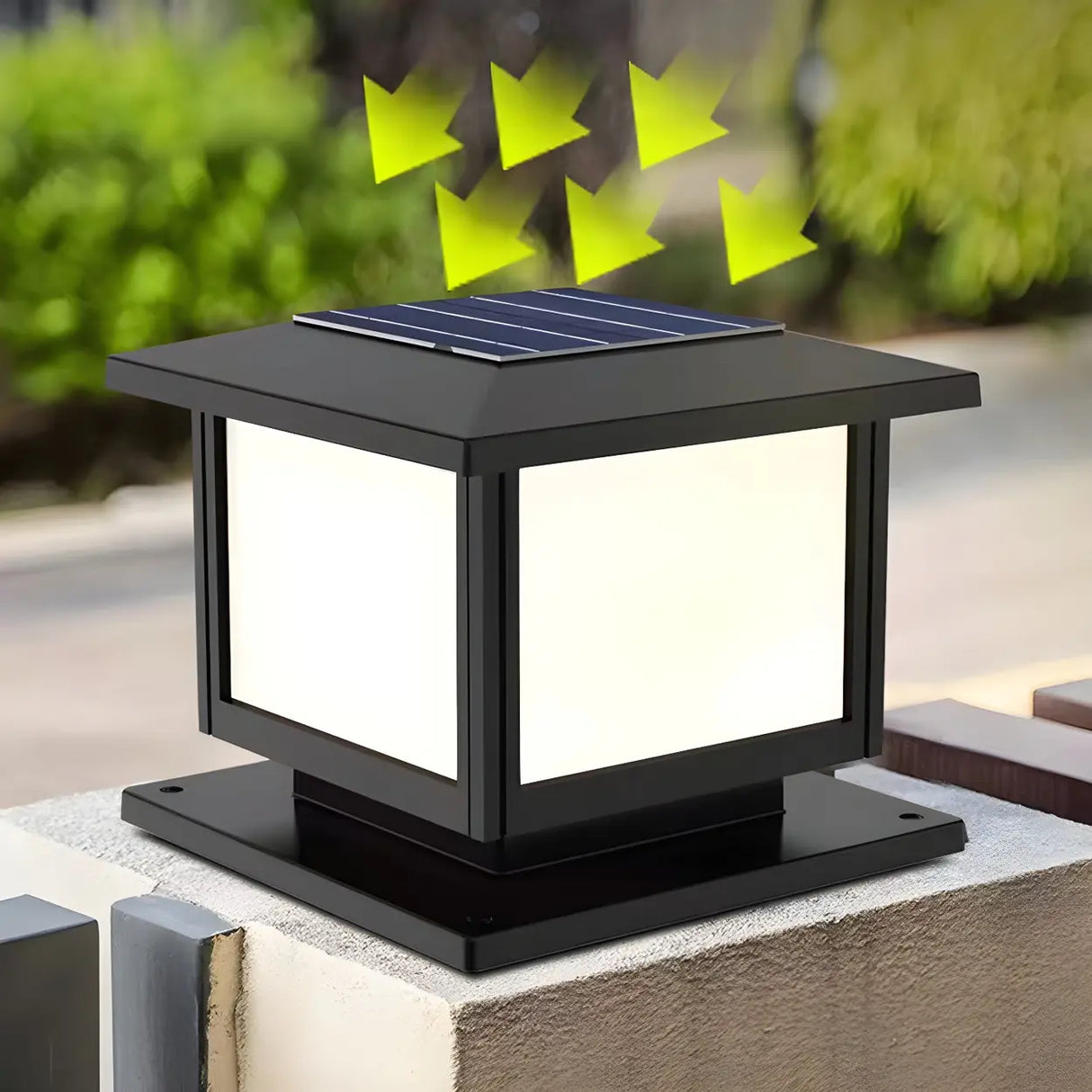 Simple Black Square Solar Outdoor Post Table Lamp Image - 10