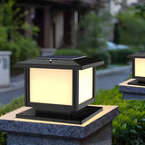 Simple Black Square Solar Outdoor Post Table Lamp Image - 12