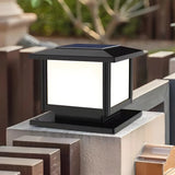 Simple Black Square Solar Outdoor Post Table Lamp Image - 2