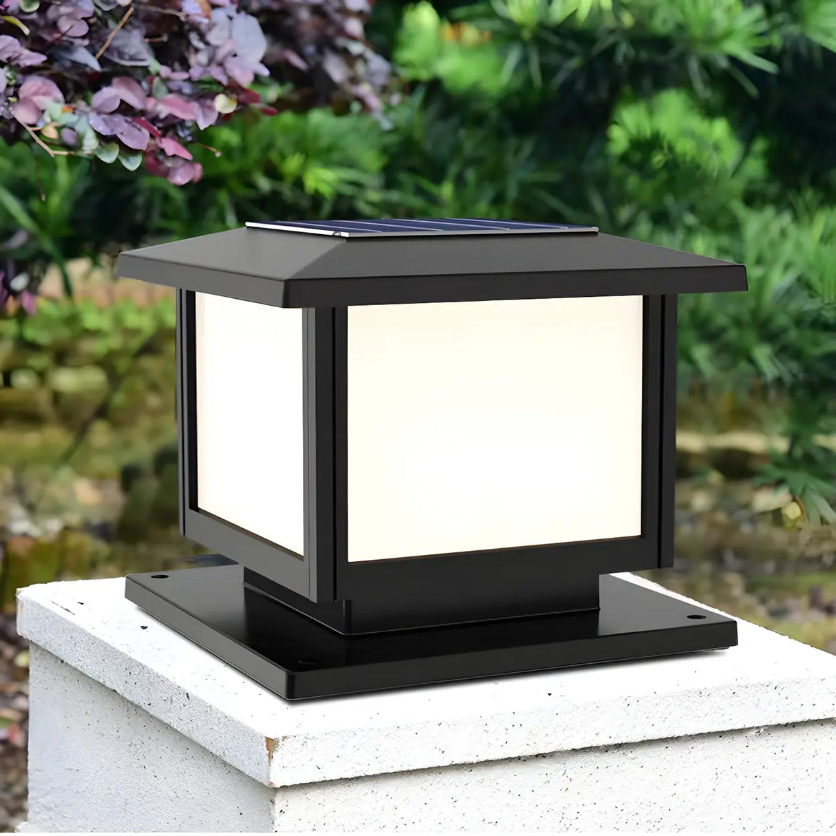 Simple Black Square Solar Outdoor Post Table Lamp Image - 6