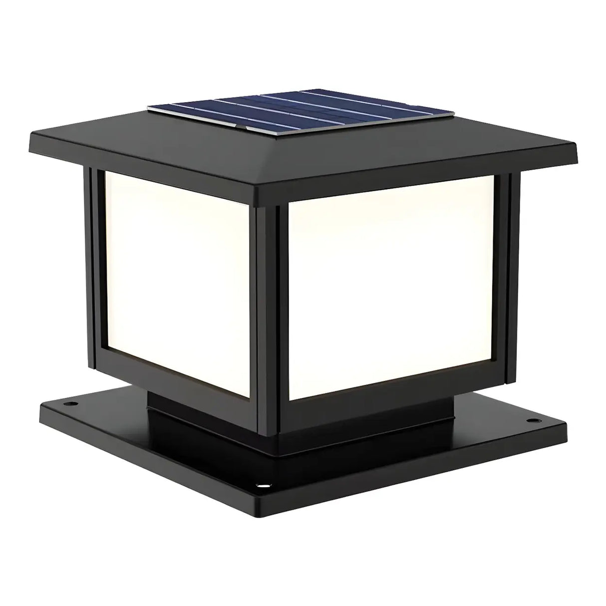 Simple Black Square Solar Outdoor Post Table Lamp Image - 7