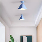 Simple Blue Green Geometric Iron Semi-Flush Mount Light Image - 18