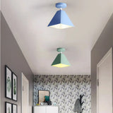 Simple Blue Green Geometric Iron Semi-Flush Mount Light Image - 19