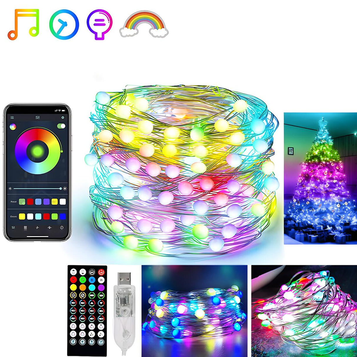 Simple Bluetooth Orb Christmas Tree Decor String Light Image - 4