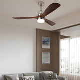 Simple Brown 3 Solid Wood Blade Ceiling Fan with Light Image - 13