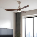 Simple Brown 3 Solid Wood Blade Ceiling Fan with Light Image - 15