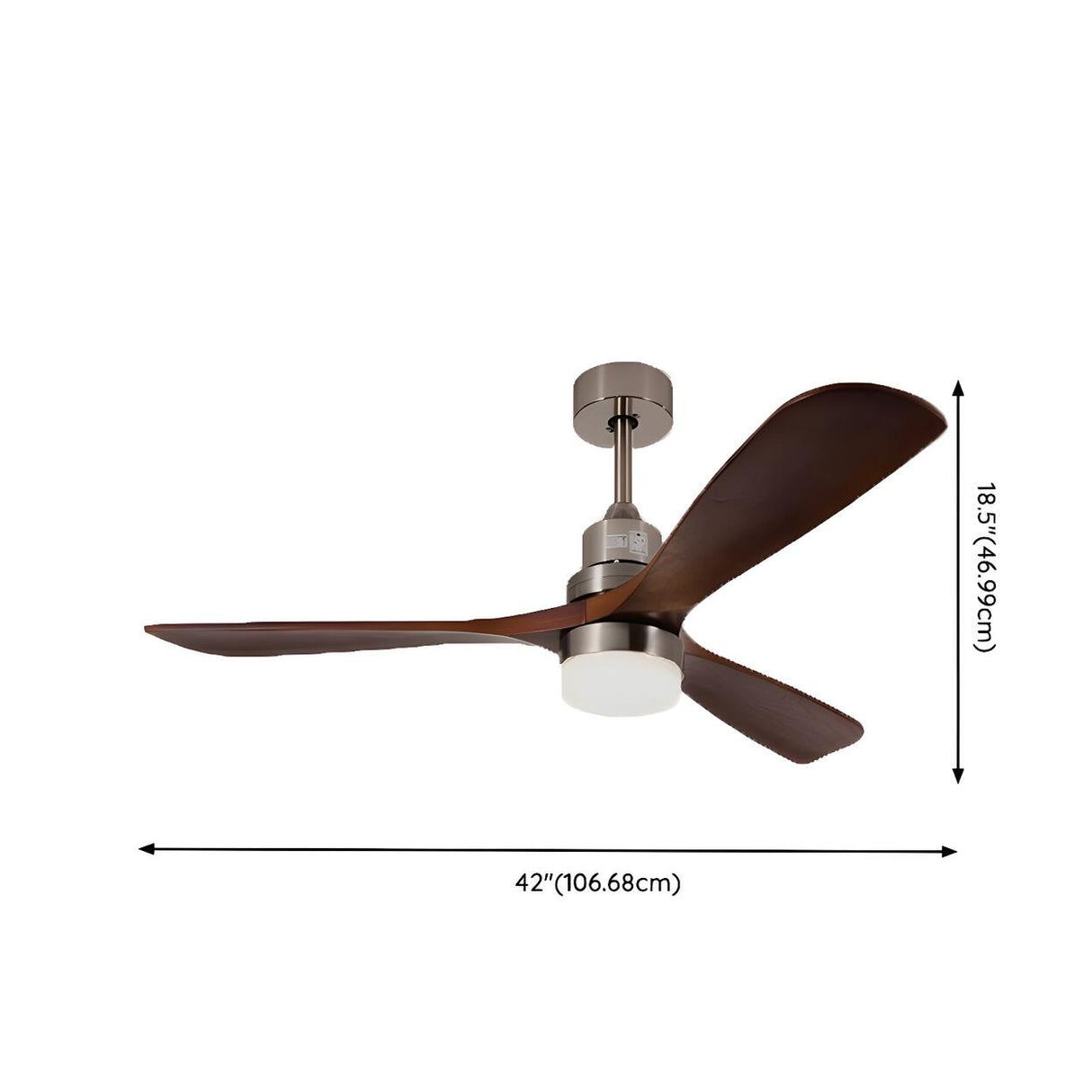 Simple Brown 3 Solid Wood Blade Ceiling Fan with Light 