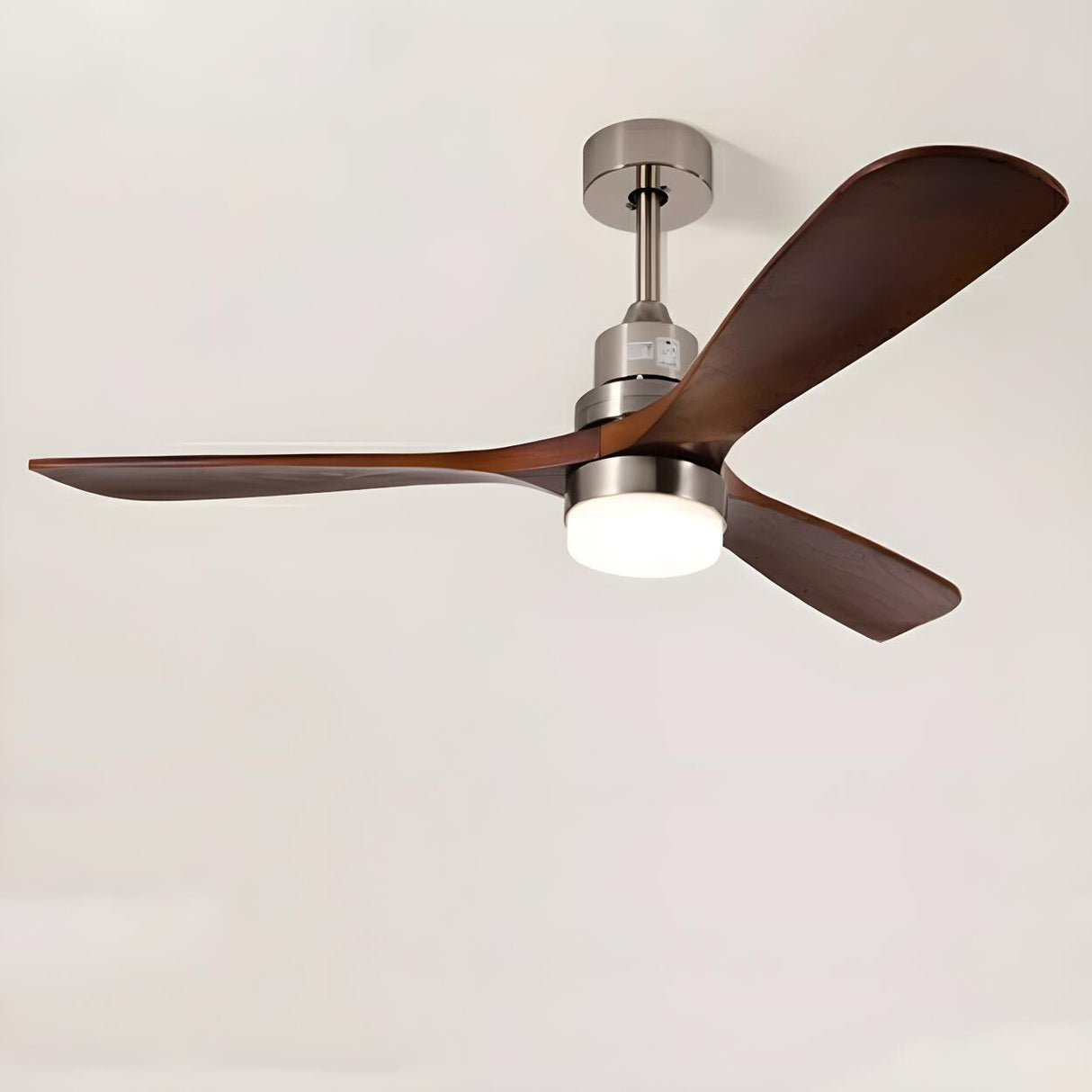 Simple Brown 3 Solid Wood Blade Ceiling Fan with Light Image - 6