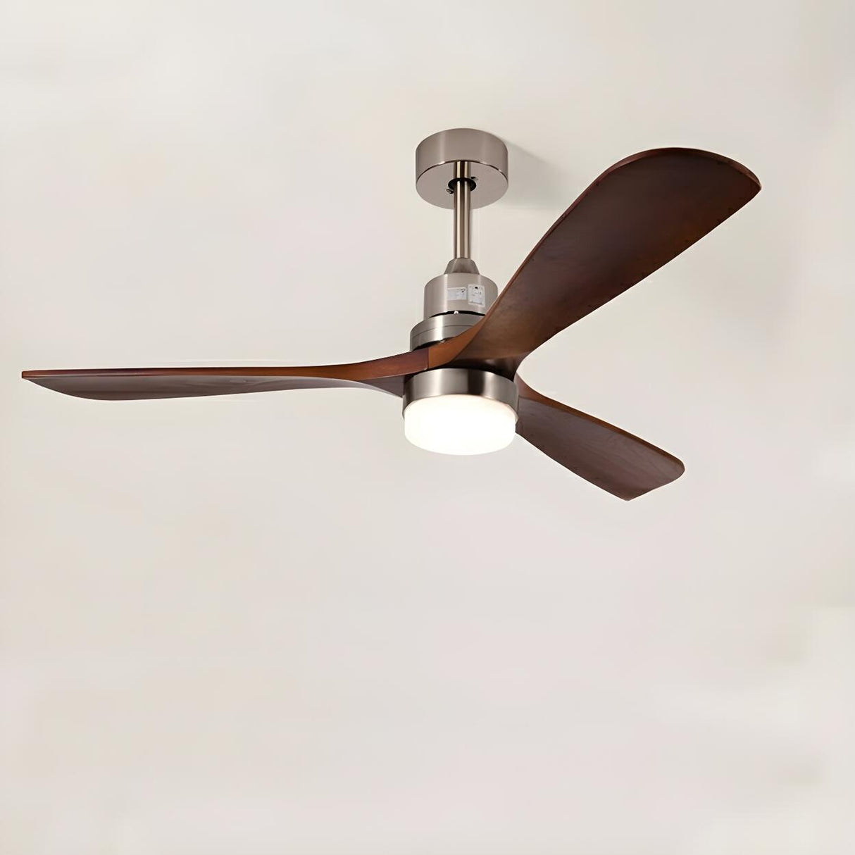 Simple Brown 3 Solid Wood Blade Ceiling Fan with Light Image - 7